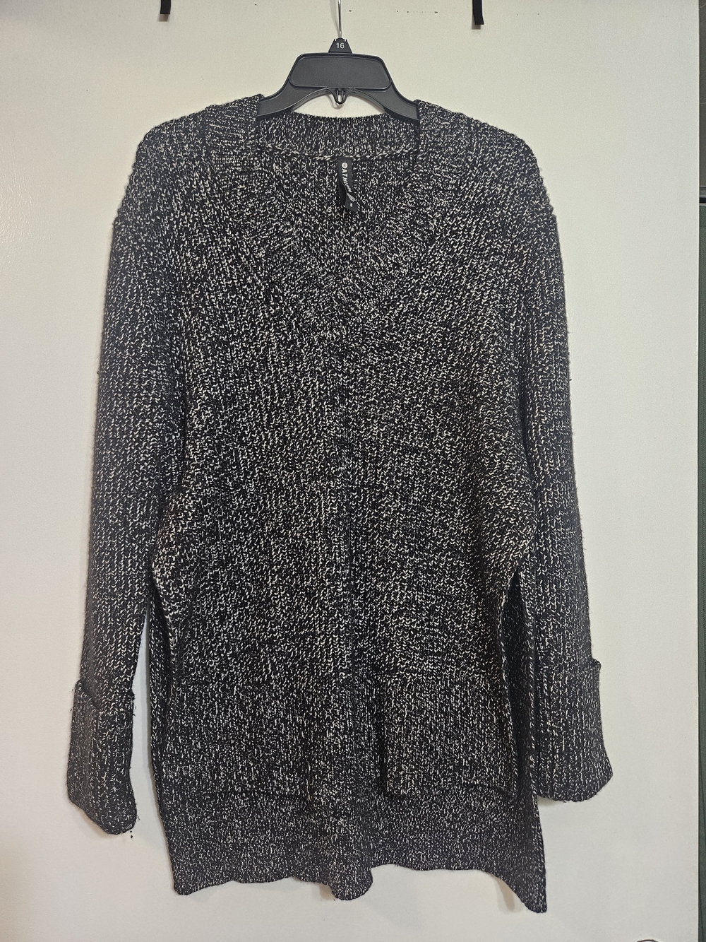 Athleta Shasta Black & White Marled V-Neck Sweater